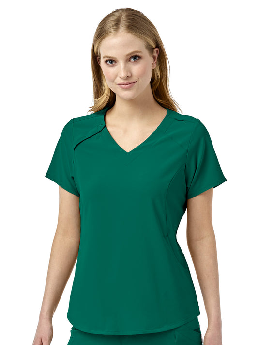 Women's Four-Pocket Hidden Zip V-Neck Top