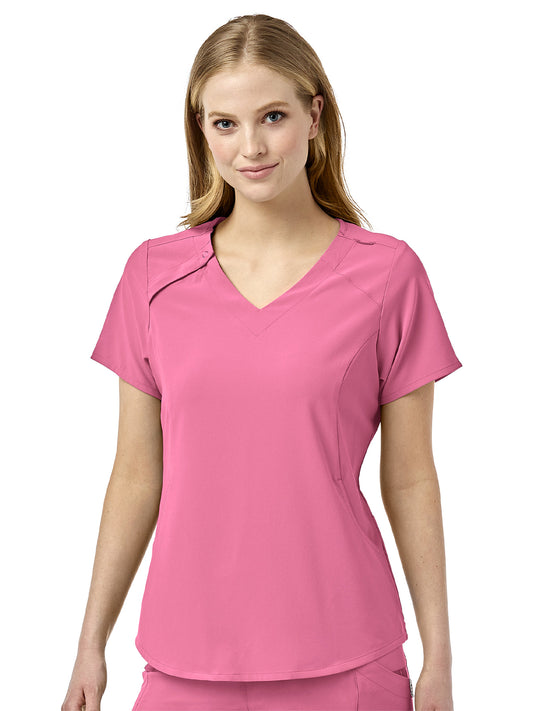 Women's Four-Pocket Hidden Zip V-Neck Top