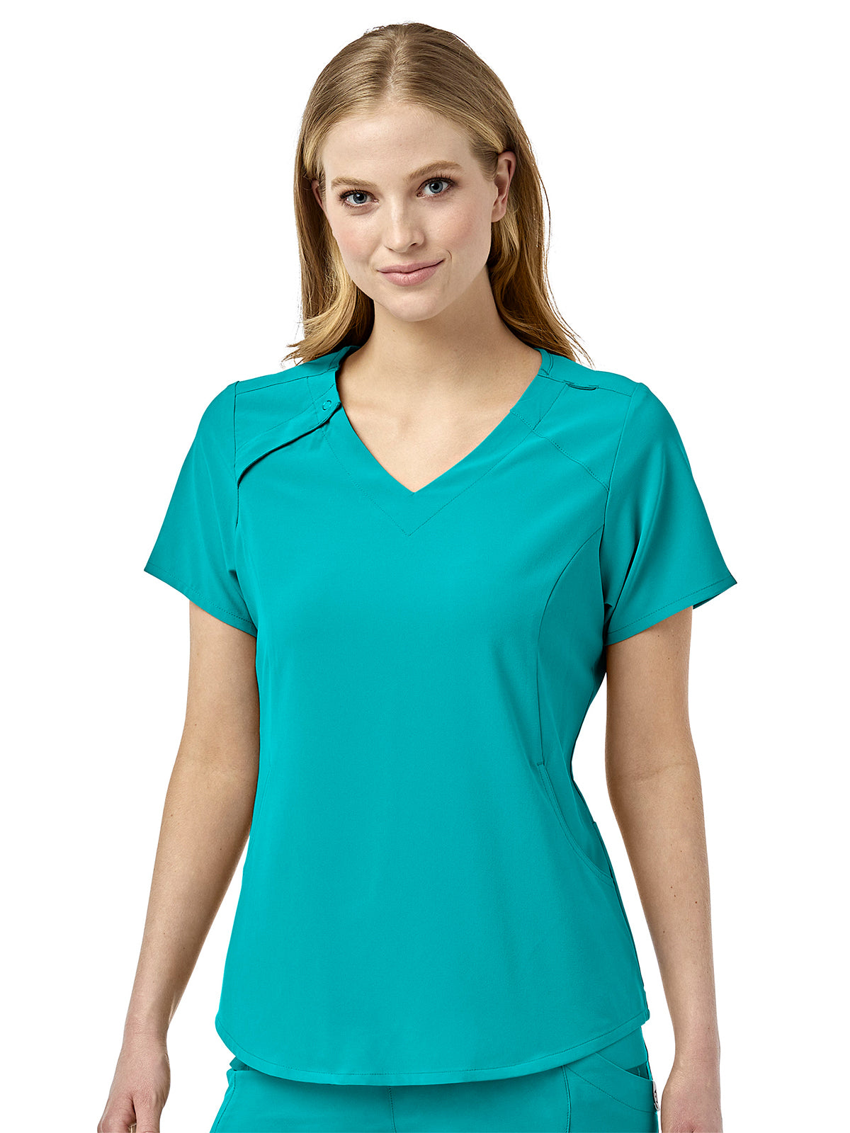 Women's Four-Pocket Hidden Zip V-Neck Top