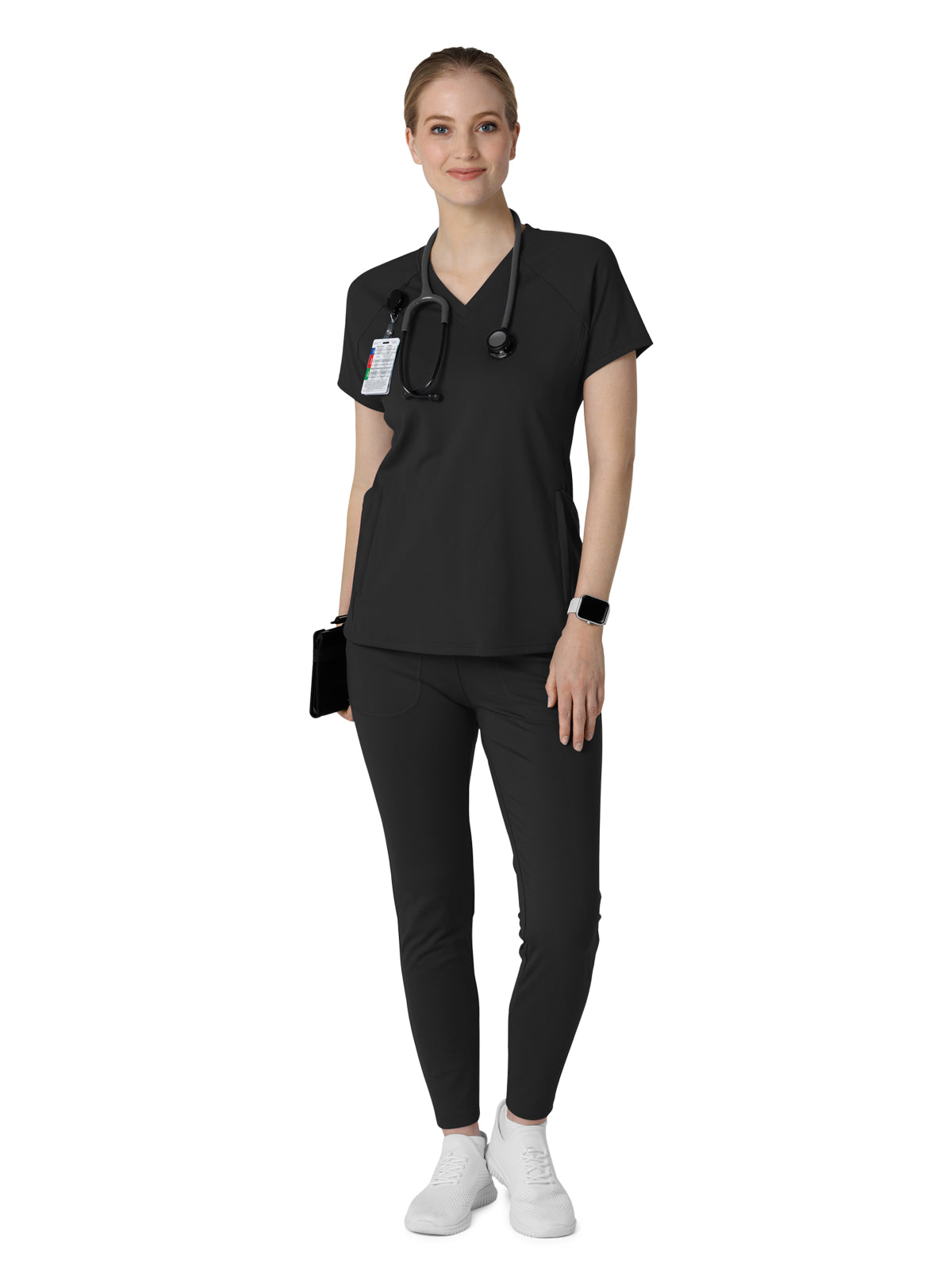 Women's Four-Pocket Flex-n-Reach V-Neck Raglan Scrub Top