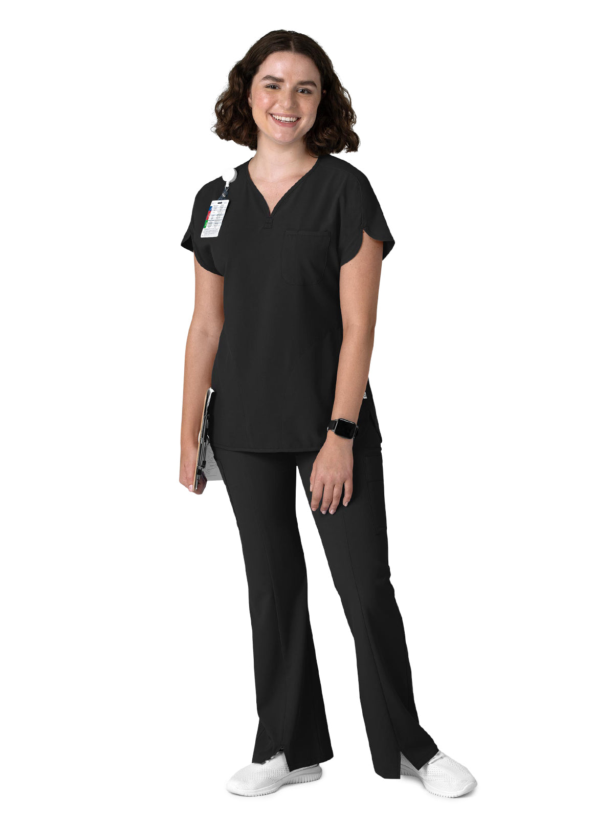 Women's Three-Pocket Y-Neck Dolman Scrub Top