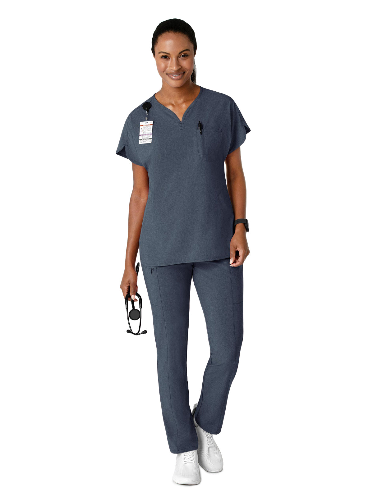 Women's Three-Pocket Y-Neck Dolman Scrub Top