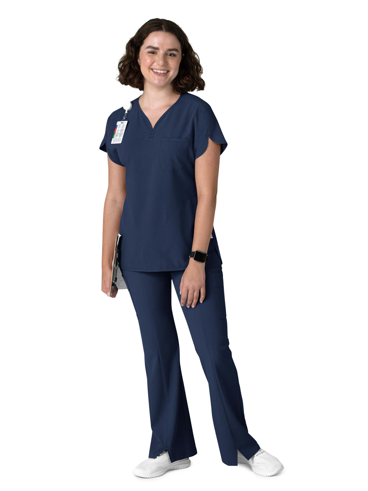 Women's Three-Pocket Y-Neck Dolman Scrub Top