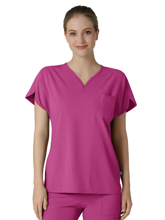 Women's Three-Pocket Y-Neck Dolman Scrub Top