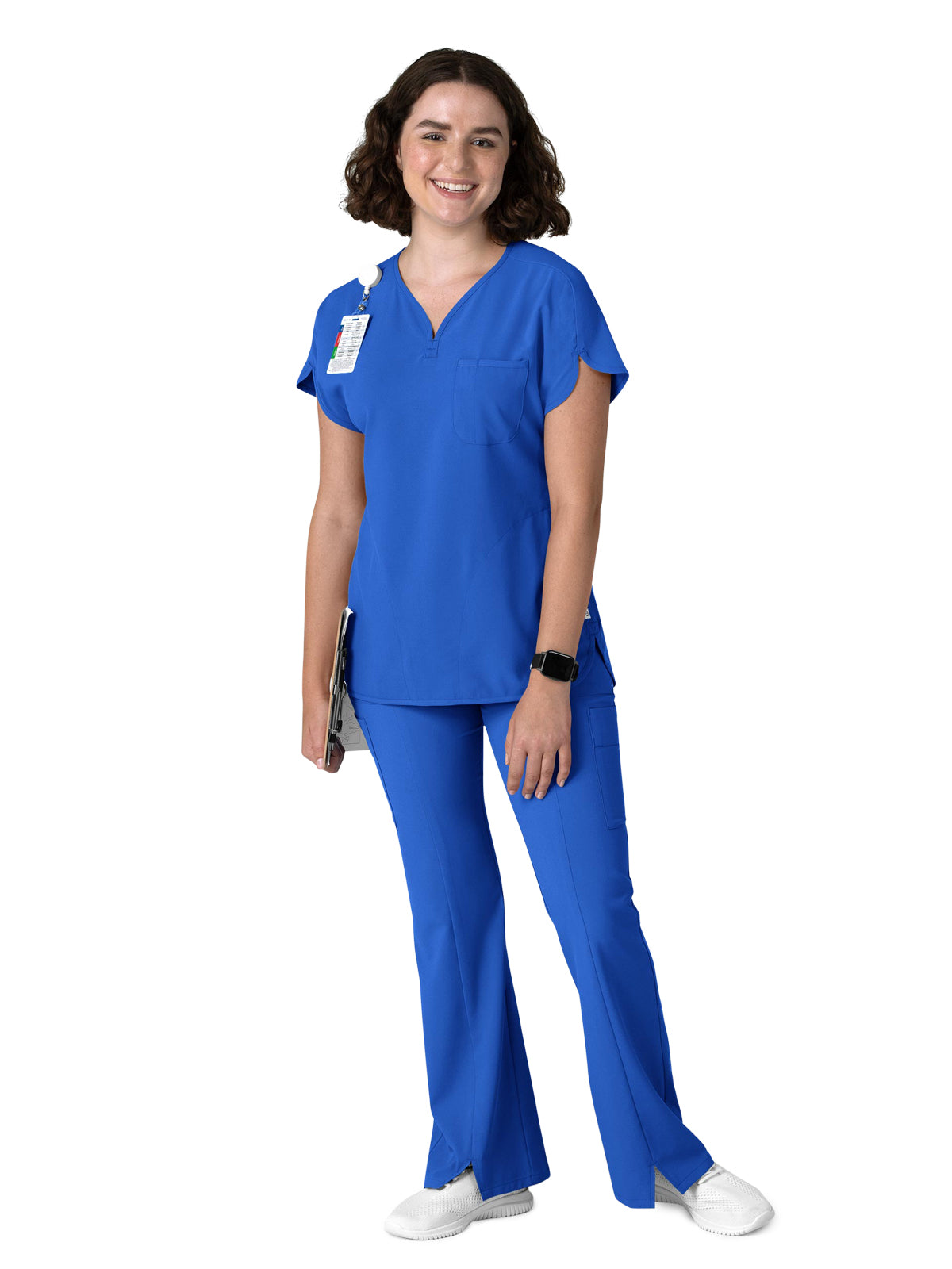 Women's Three-Pocket Y-Neck Dolman Scrub Top