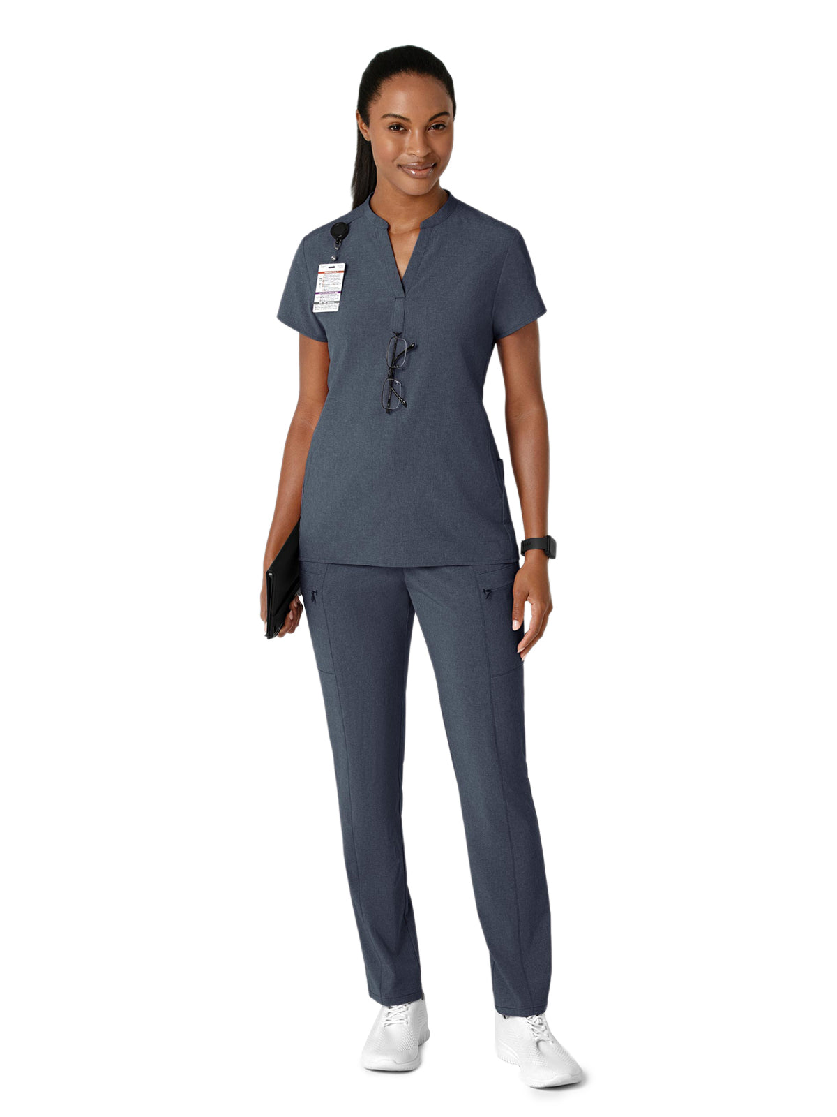 Women's Four-Pocket Mandarin Collar Scrub Top