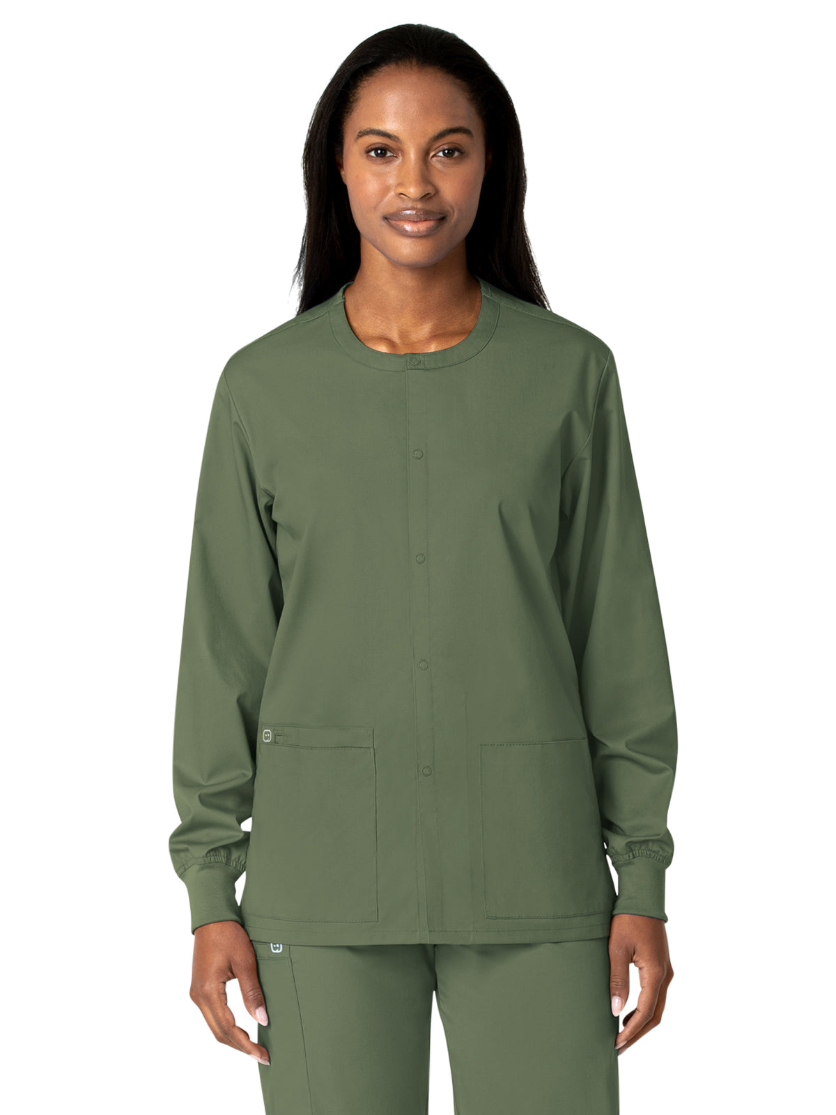 Unisex Five-Pocket Snap Front Scrub Jacket