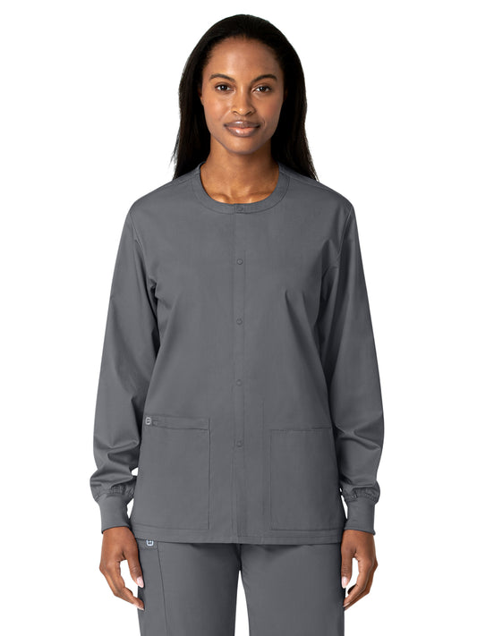 Unisex Five-Pocket Snap Front Scrub Jacket