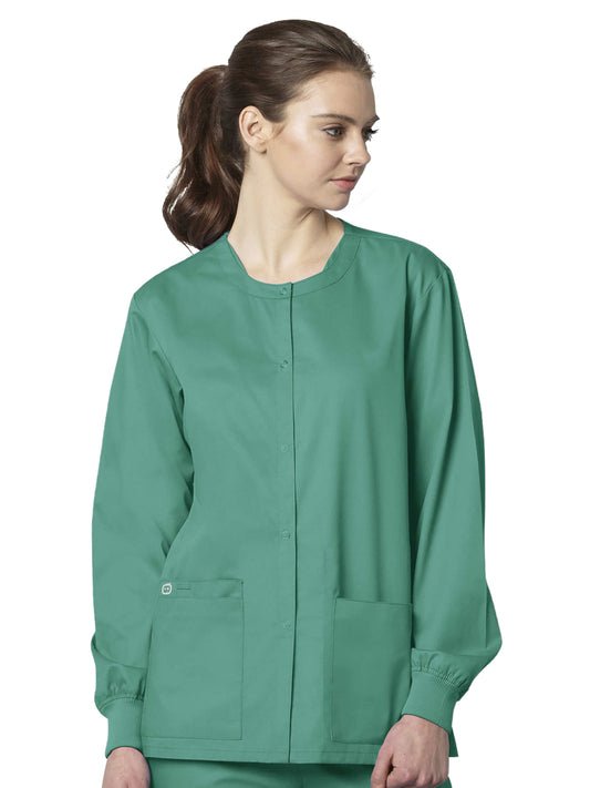 Unisex Five-Pocket Snap Front Scrub Jacket