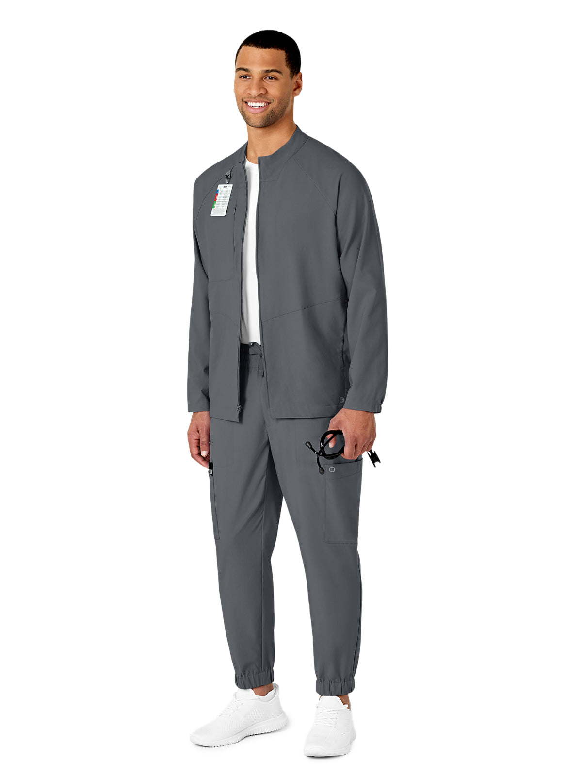 Men's Three-Pocket Zip-Front Warm-Up Scrub Jacket