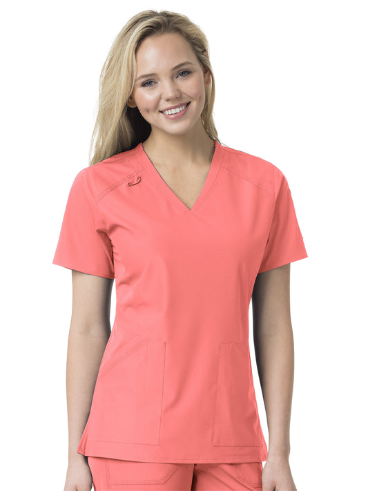 Women's Six-Pocket Modern Fit Twill V-Neck Top