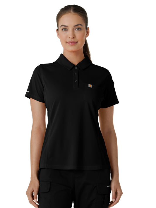 Women's Three-Pocket Lightweight Short Sleeve Polo Scrub Top - C12119 - Black