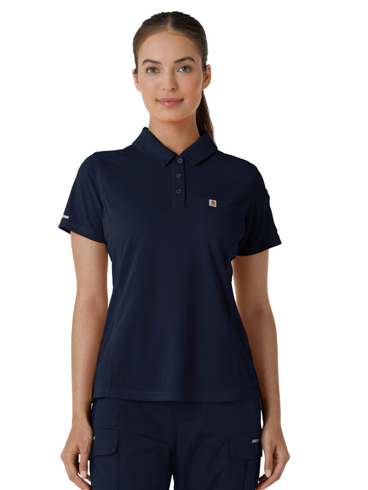 Women's Three-Pocket Lightweight Short Sleeve Polo Scrub Top - C12119 - Dark Navy