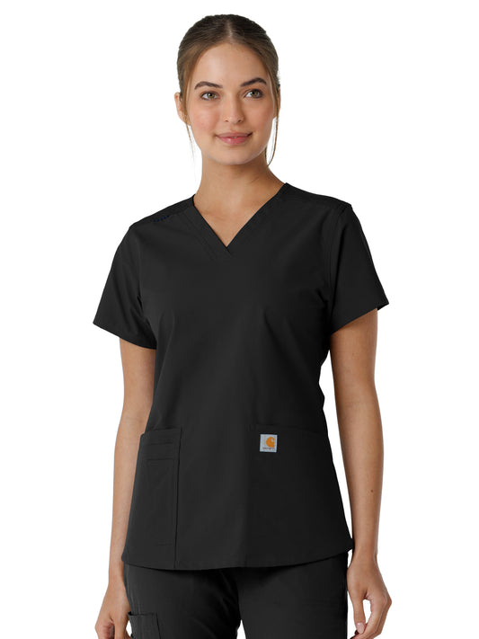 Women's Four-Pocket V-Neck Knit Panel Scrub Top