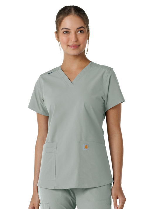 Women's Four-Pocket V-Neck Knit Panel Scrub Top