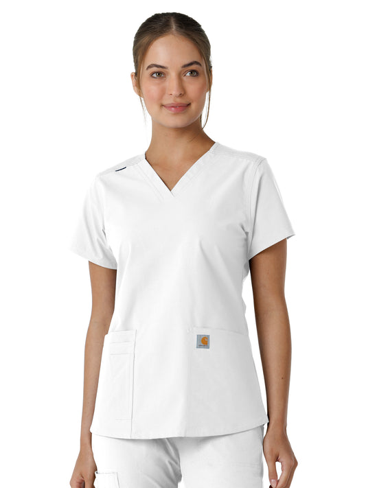 Women's Four-Pocket V-Neck Knit Panel Scrub Top