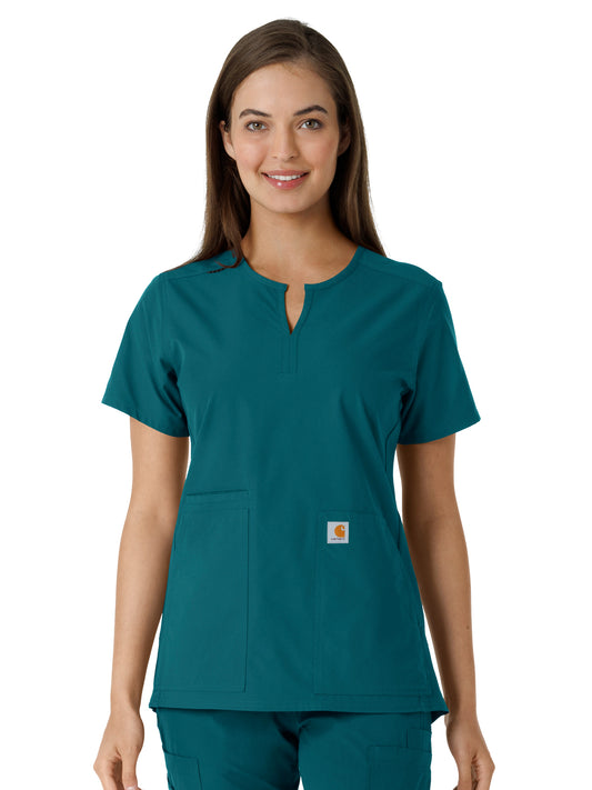 Women's Notch Neck Tunic Knit Panel Scrub Top