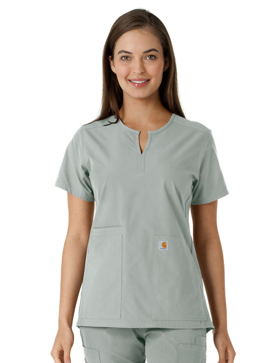 Women's Notch Neck Tunic Knit Panel Scrub Top