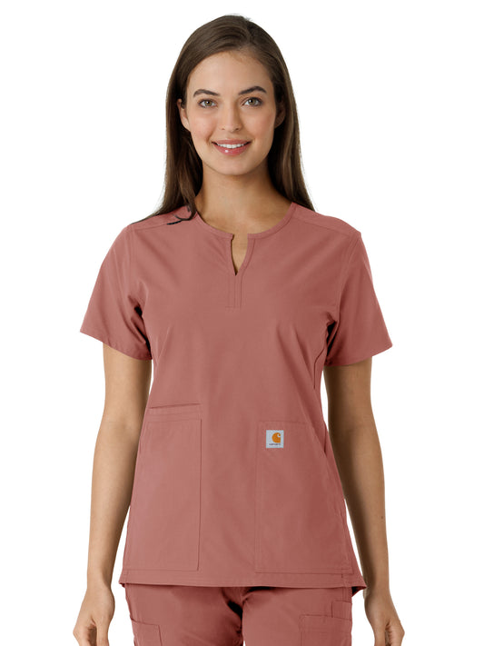 Women's Notch Neck Tunic Knit Panel Scrub Top