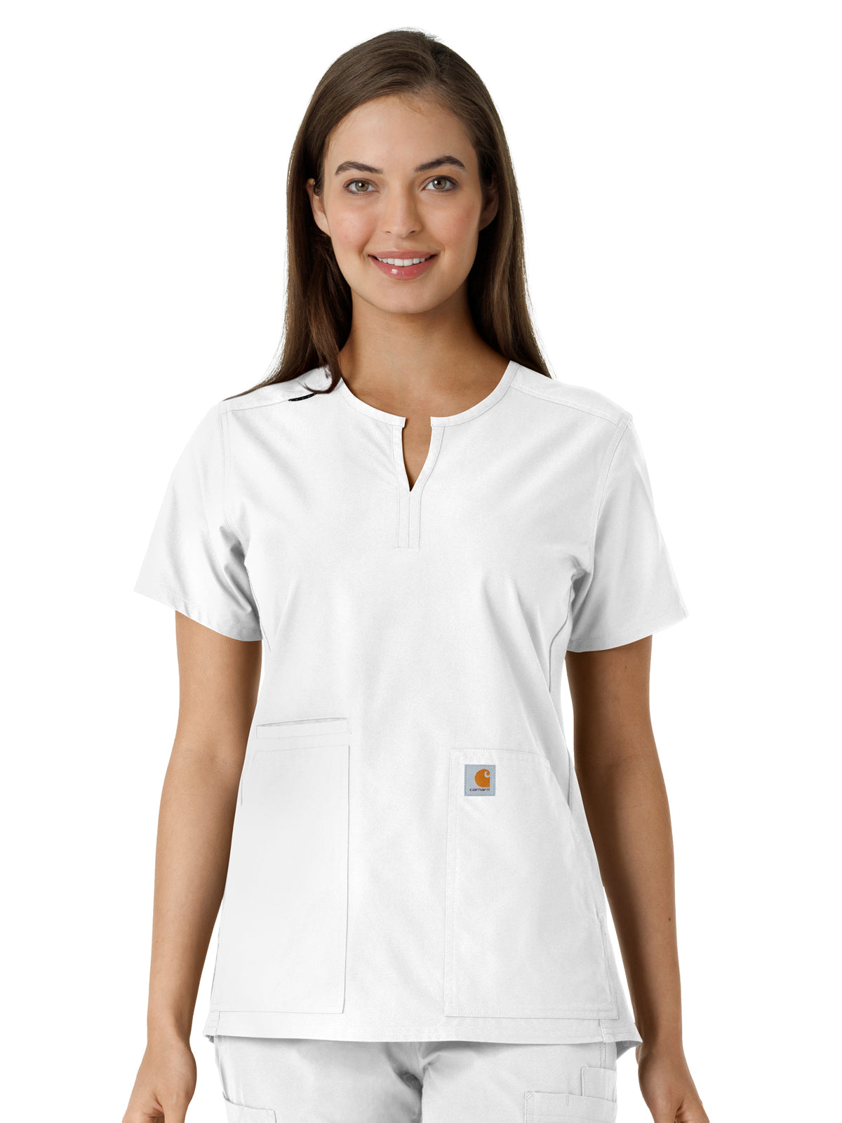 Women's Notch Neck Tunic Knit Panel Top - C12413 - White
