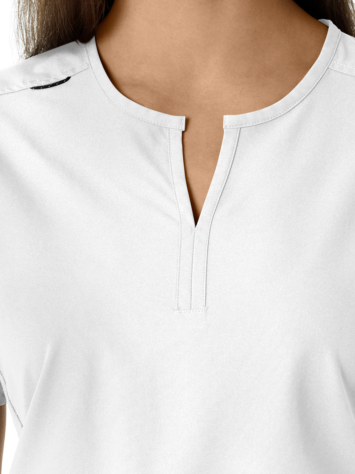 Women's Notch Neck Tunic Knit Panel Top - C12413 - White