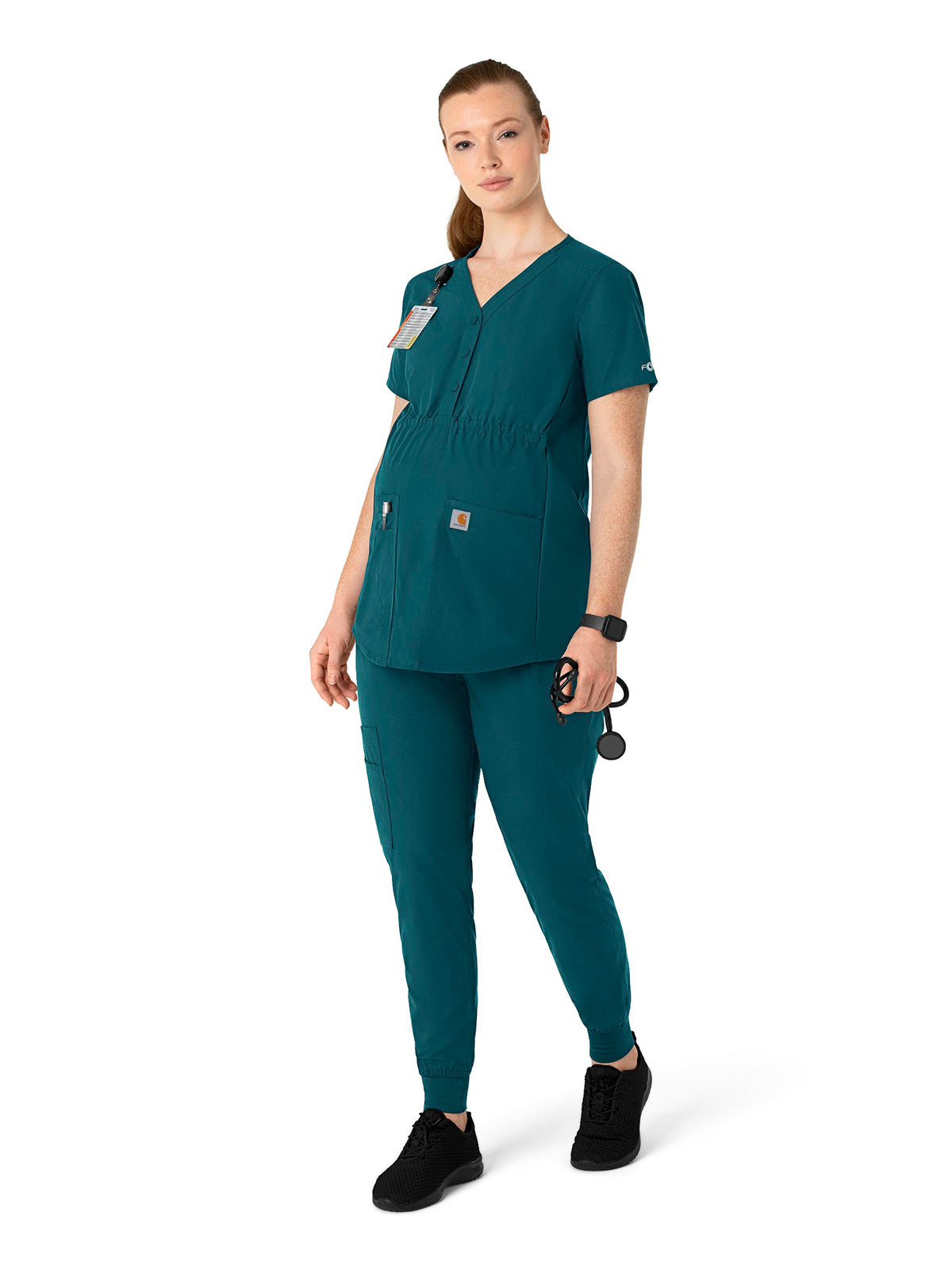 Women's Four-Pocket Henley Maternity Scrub Top