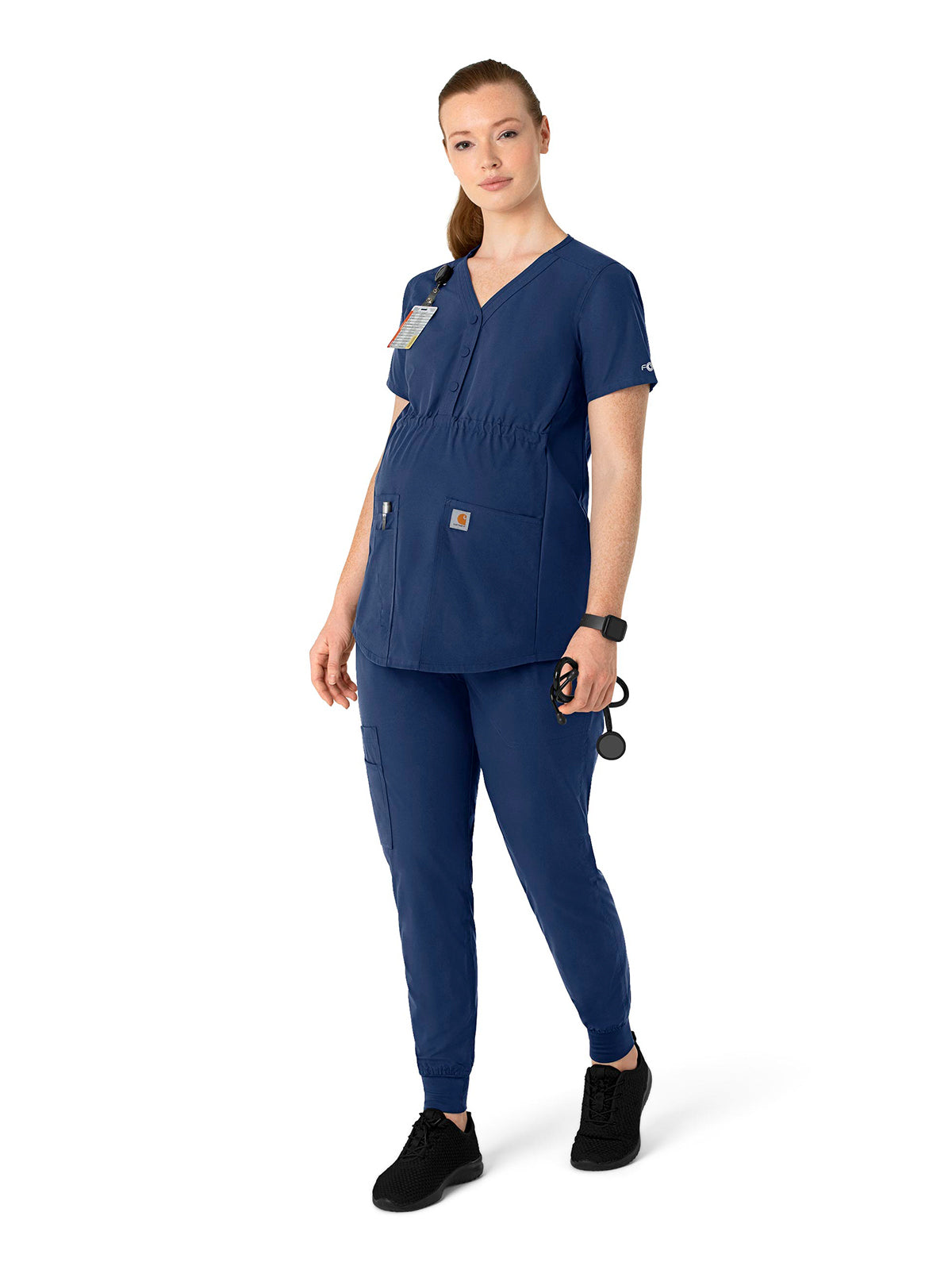 Women's Four-Pocket Henley Maternity Scrub Top