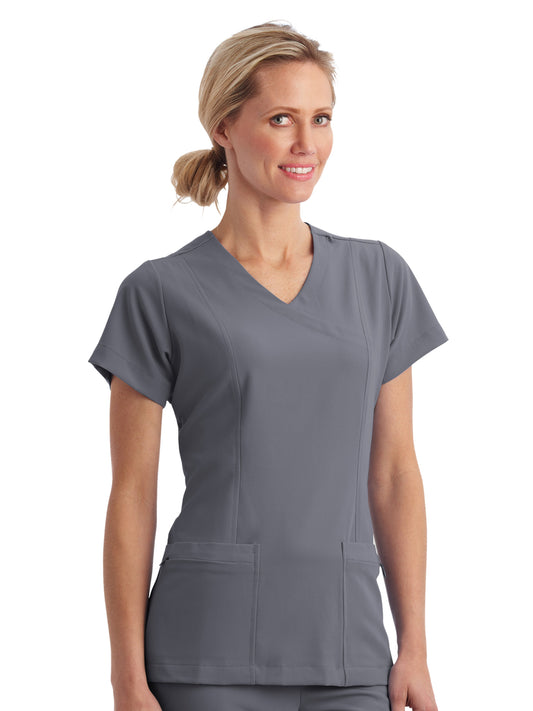 Women's 5-Pocket Mock Wrap Scrub Top