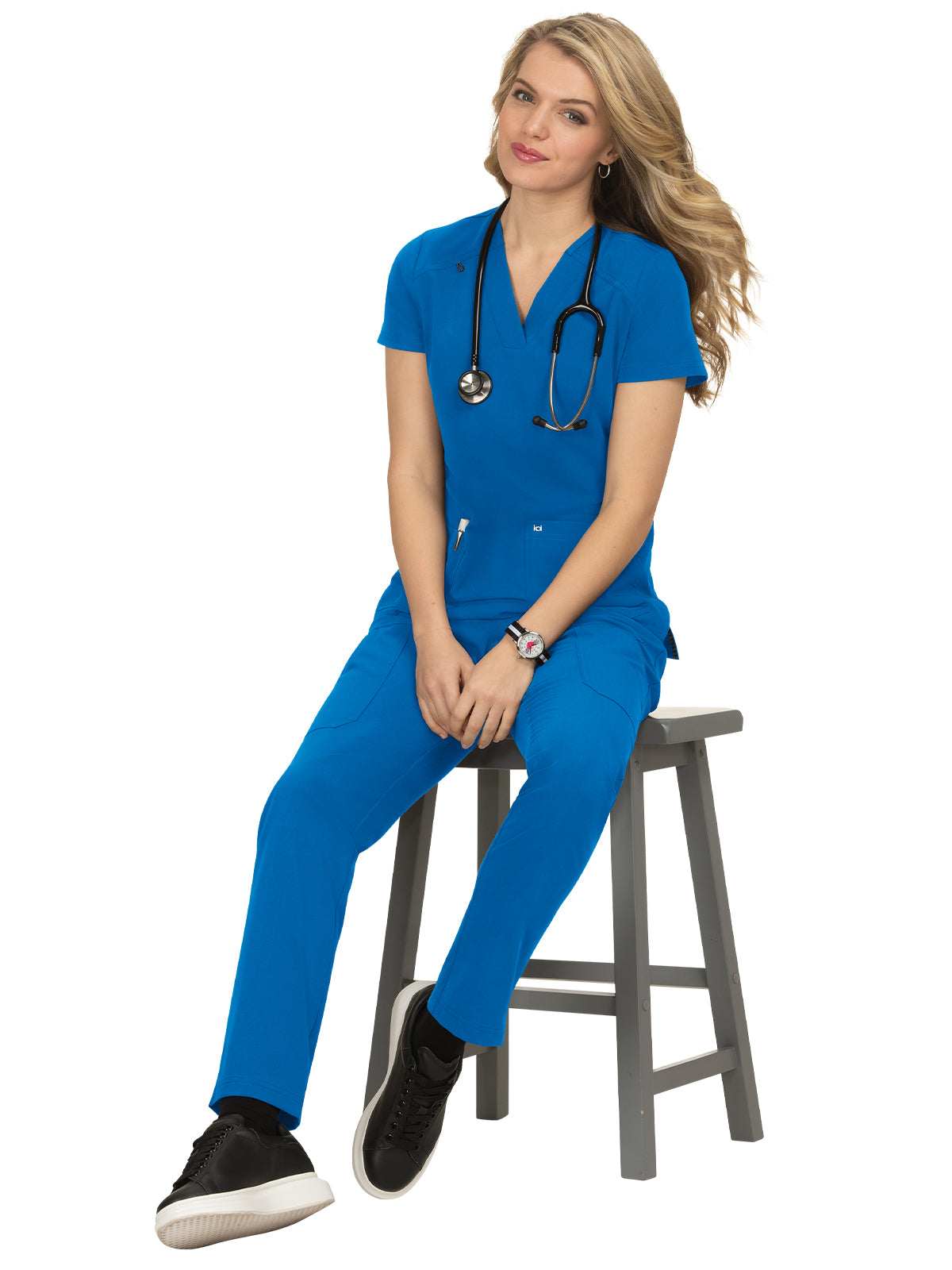 Women's 3-Pocket Wide V-Neck Stretch Hustle and Heart Scrub Top