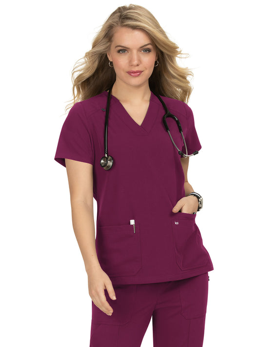 Women's 3-Pocket Wide V-Neck Stretch Hustle and Heart Scrub Top