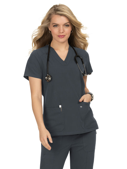 Women's 3-Pocket Wide V-Neck Stretch Hustle and Heart Top