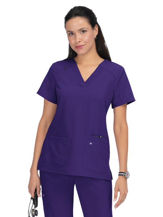 Women's 3-Pocket Wide V-Neck Stretch Hustle and Heart Top