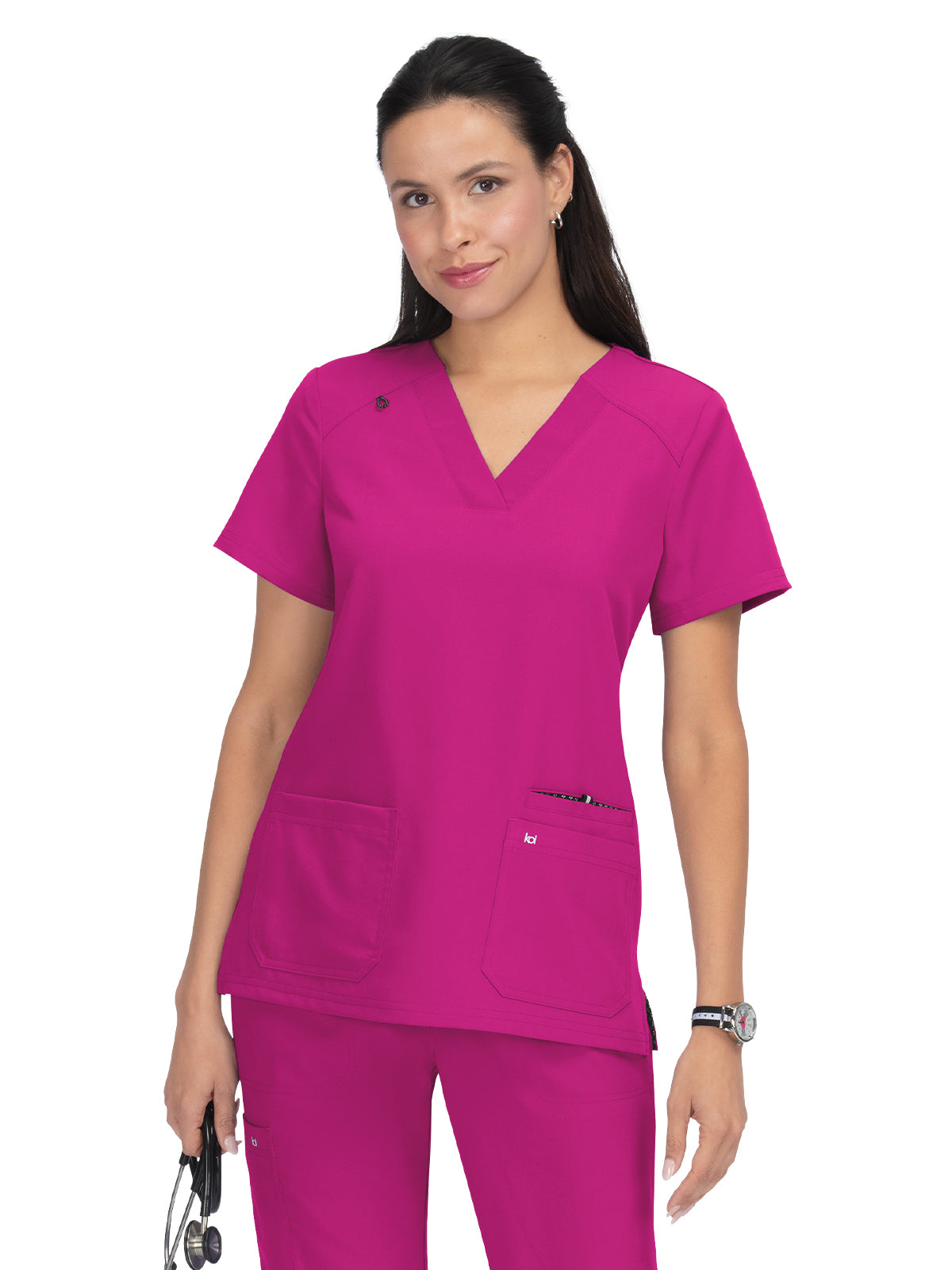 Women's 3-Pocket Wide V-Neck Stretch Hustle and Heart Top