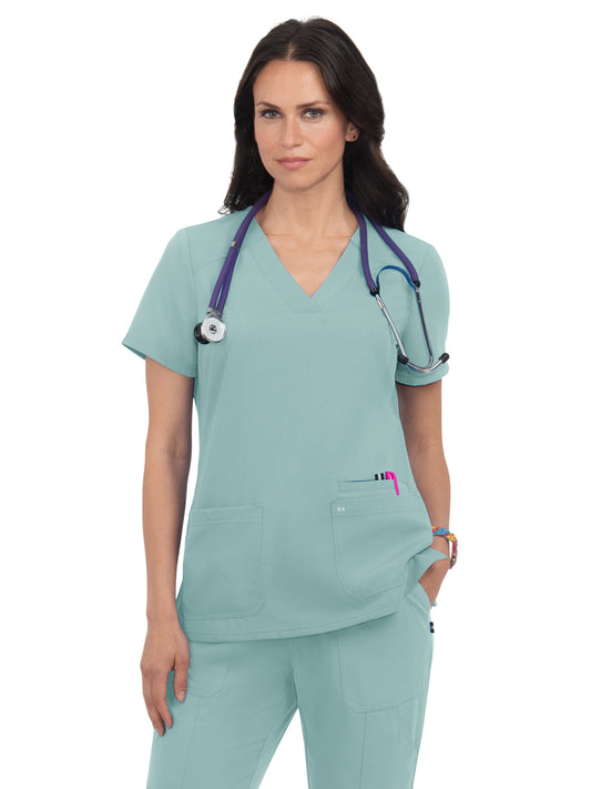 Women's 3-Pocket Wide V-Neck Stretch Hustle and Heart Scrub Top