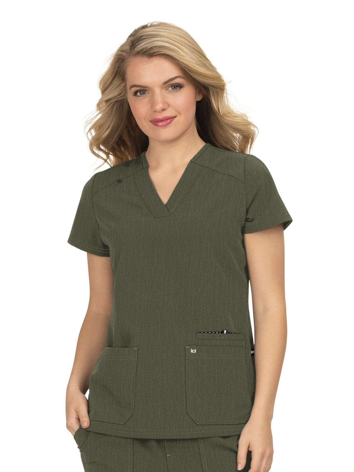 Women's 3-Pocket Wide V-Neck Stretch Hustle and Heart Top