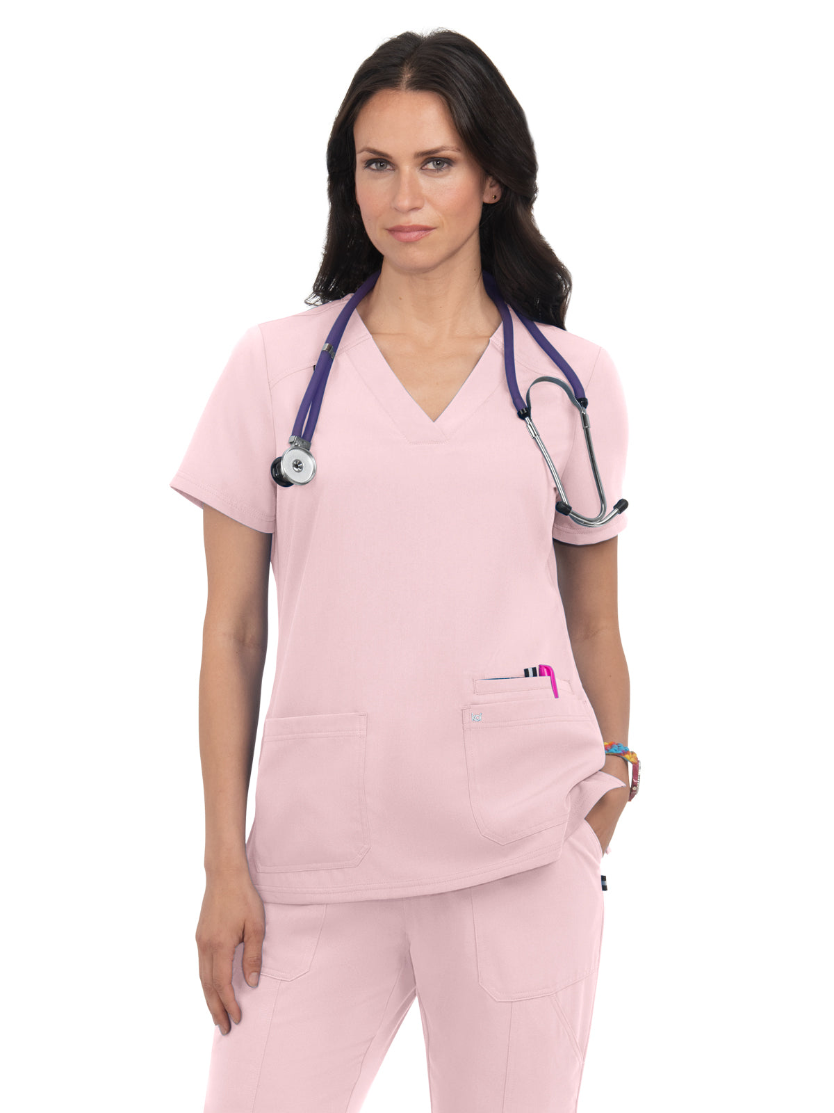 Women's 3-Pocket Wide V-Neck Stretch Hustle and Heart Scrub Top