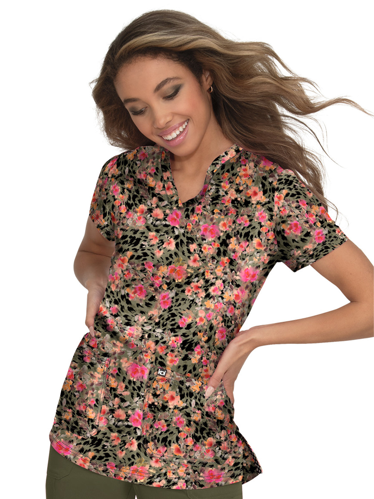 Women's 2-Pocket Print V-Neck Early Energy Scrub Top