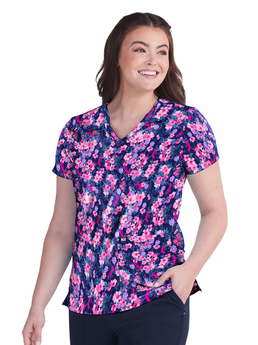 Women's 2-Pocket Breast Cancer Early Energy Scrub Top