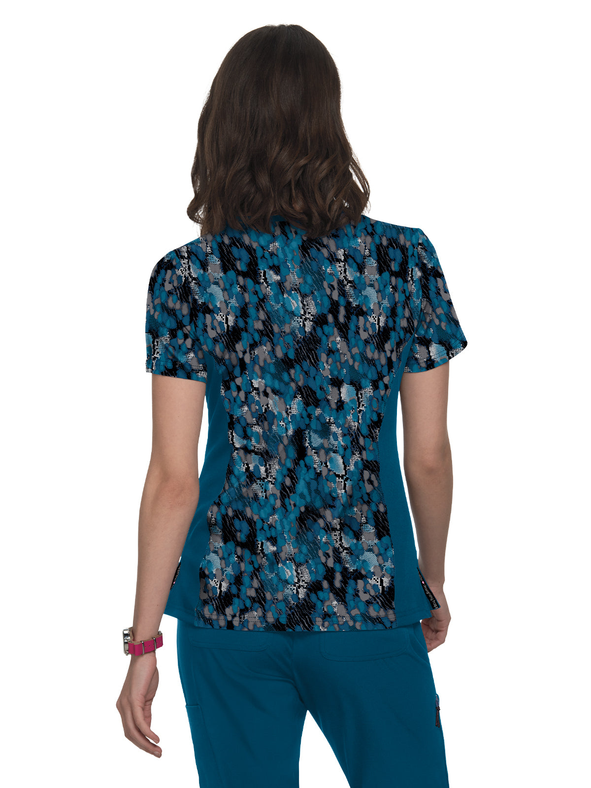 Women's 3-Pocket Stretch Mock-Wrap Print Raquel Scrub Top