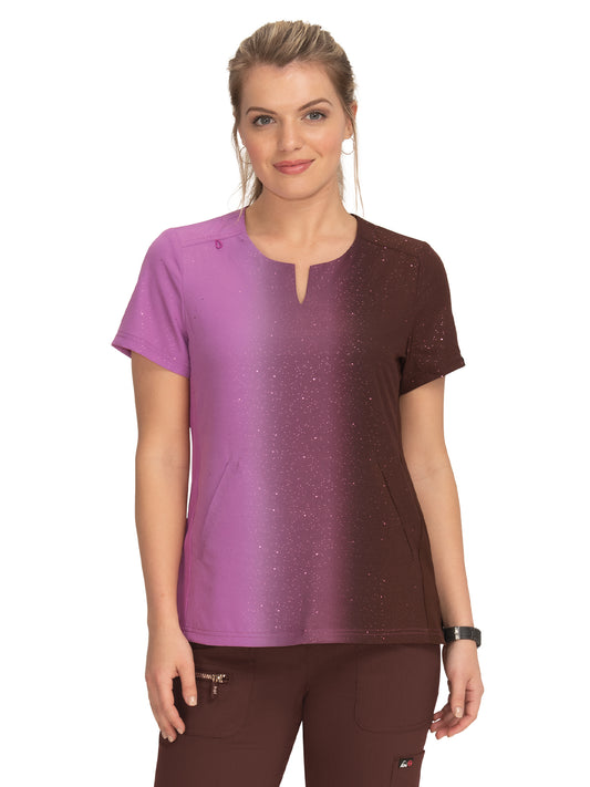 Women's 2-Pocket Ombre Split-Neck Balance Scrub Top