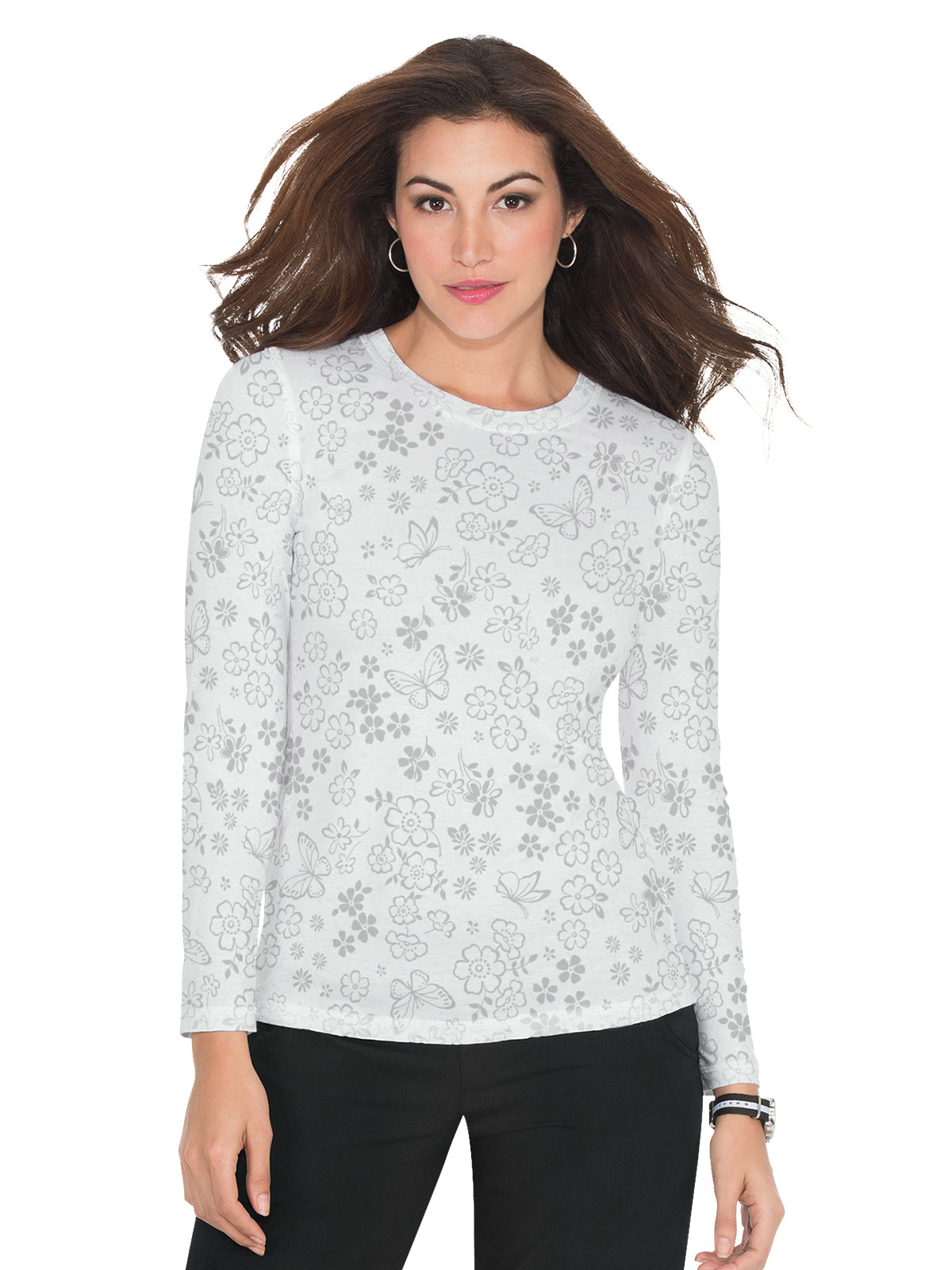 Women's Long-Sleeve Floral Burnout Presley Underscrub Tee