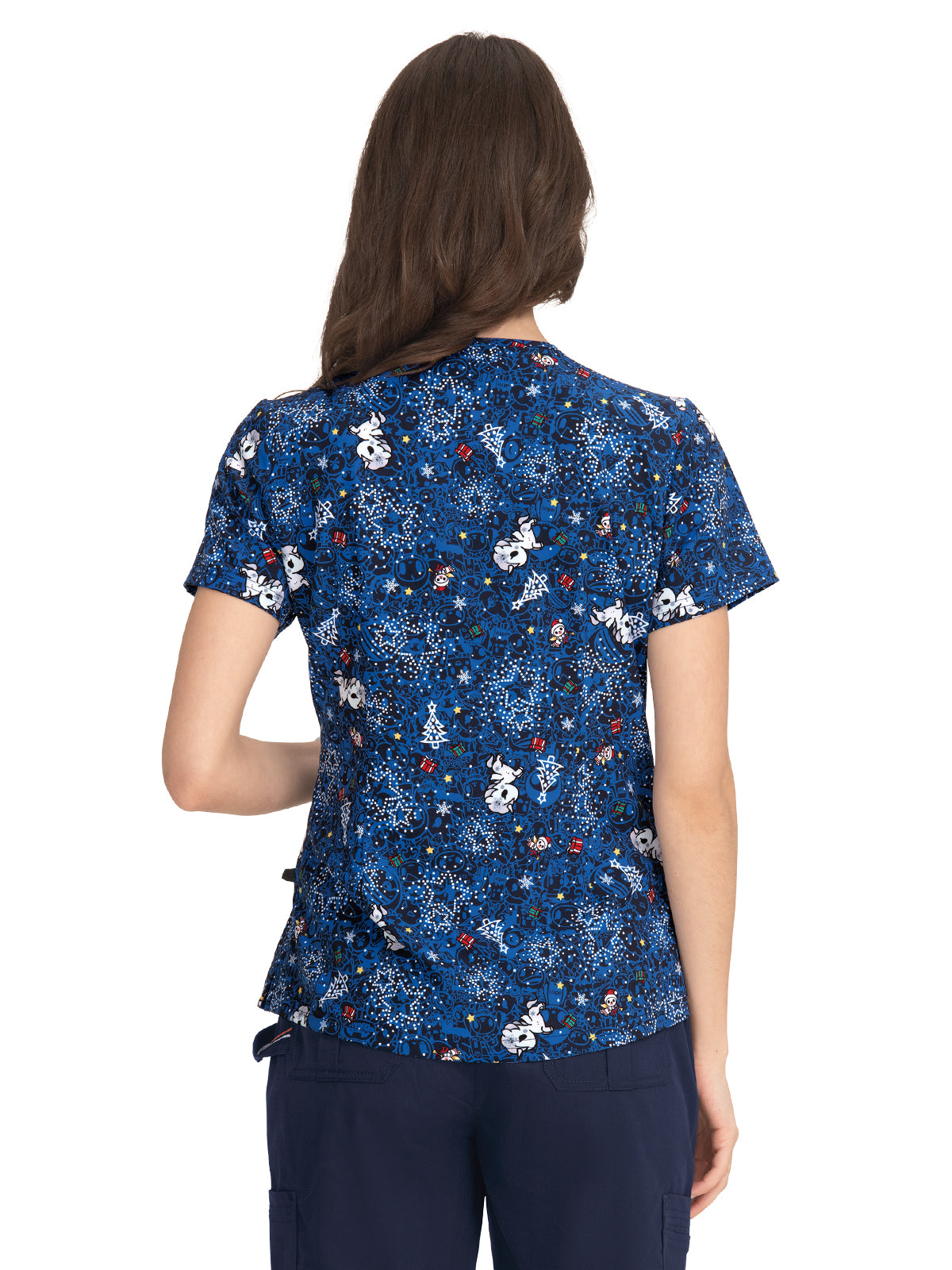 Women's 3-Pocket Double V-Neck Print Scrub Top