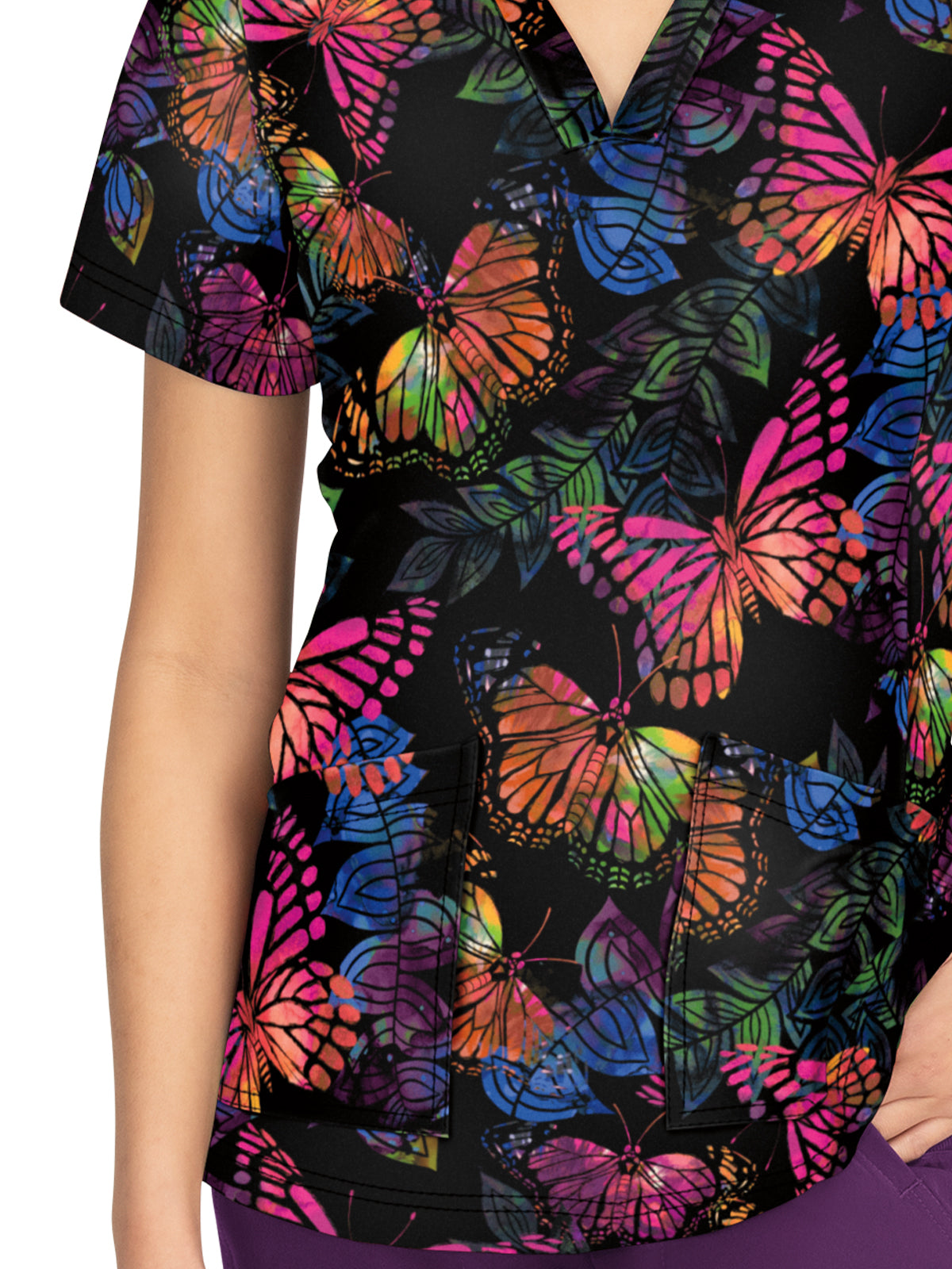 Women's 4-Pocket Stretch Eco-Friendly Print Aria Scrub Top