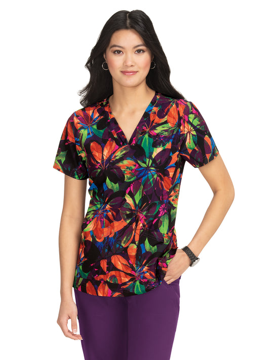 Women's 4-Pocket Stretch Eco-Friendly Print Aria Scrub Top