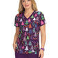 Women's 2-Pocket Contrast V-Neck Print Isla Scrub Top