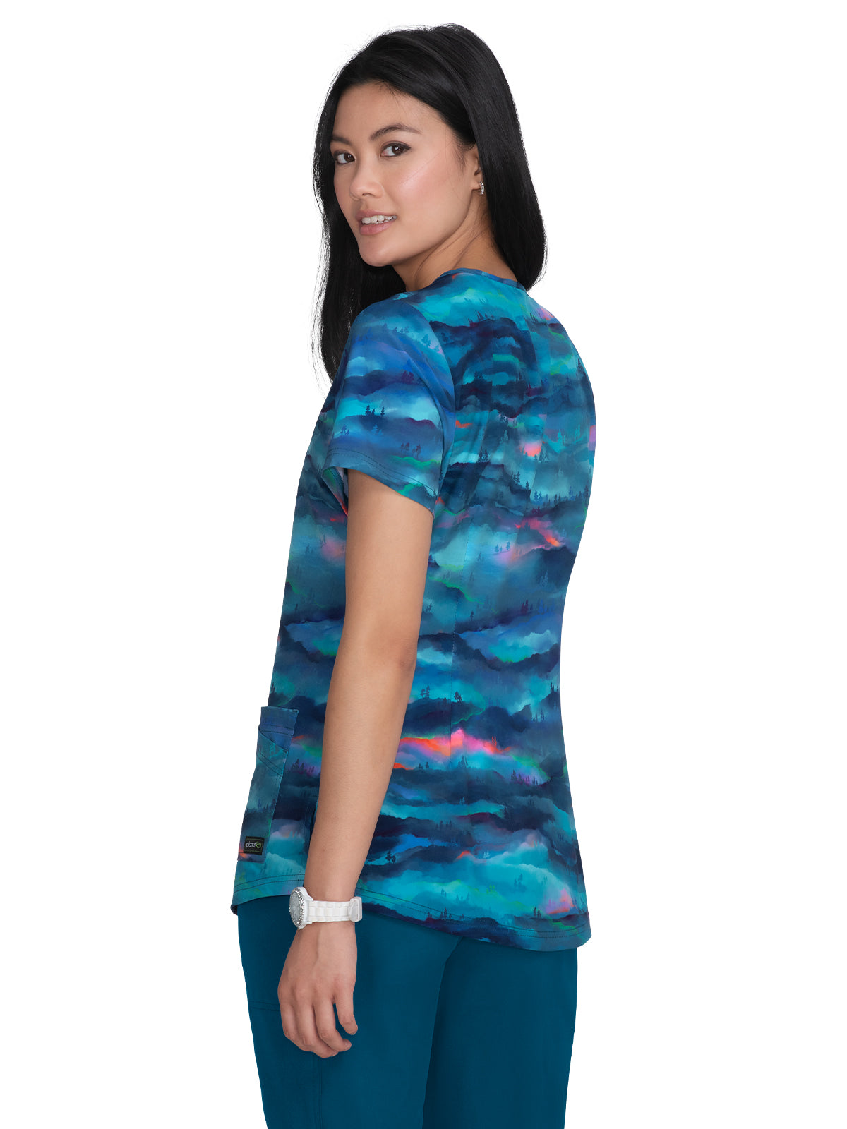 Women's 2-Pocket Contrast V-Neck Print Isla Scrub Top