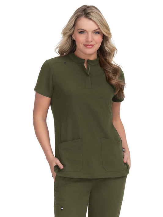 Women's 4-Pocket Zipper-Neck Mandarin Collar Driven Scrub Top