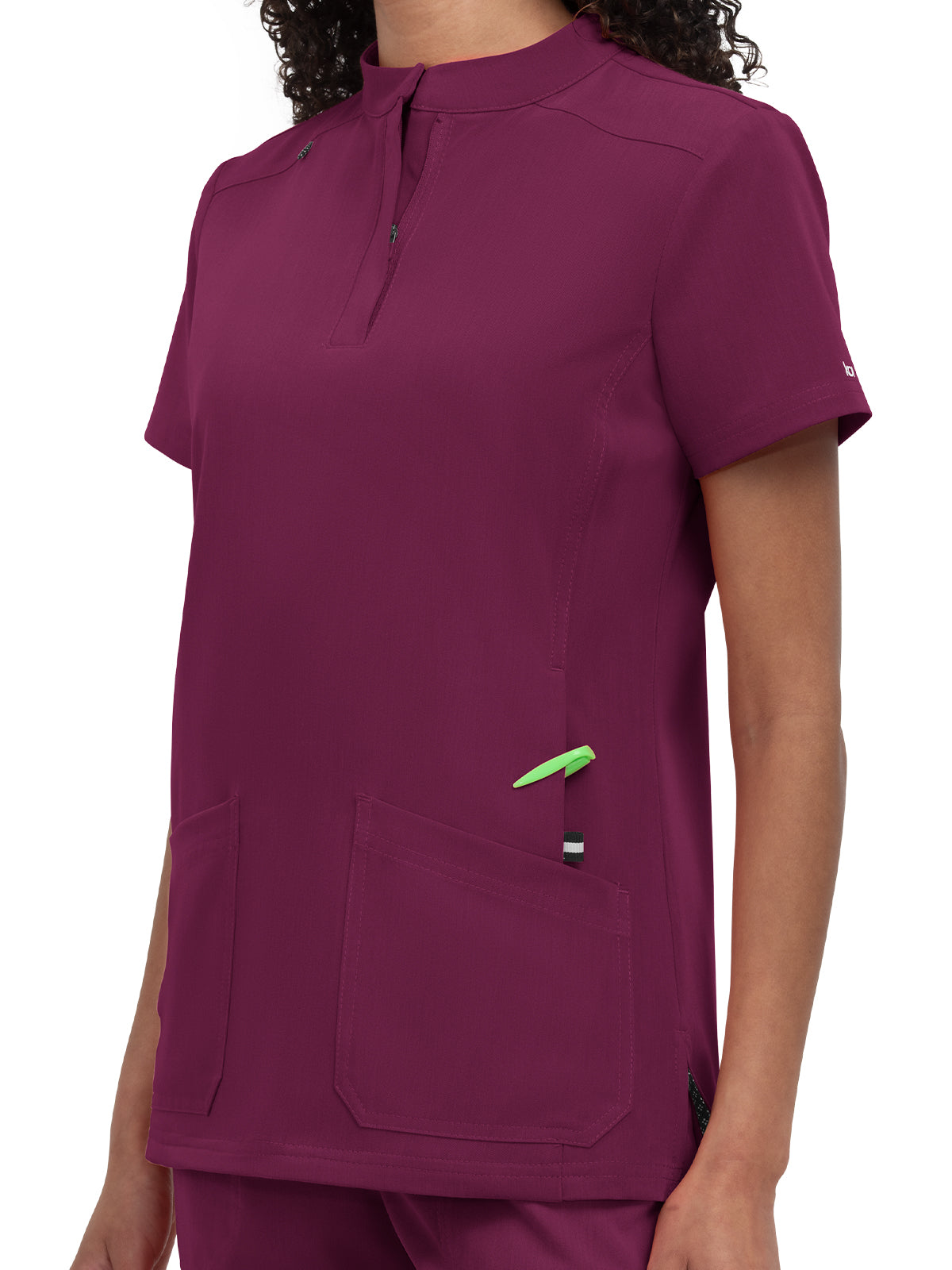 Women's 4-Pocket Zipper-Neck Mandarin Collar Driven Scrub Top