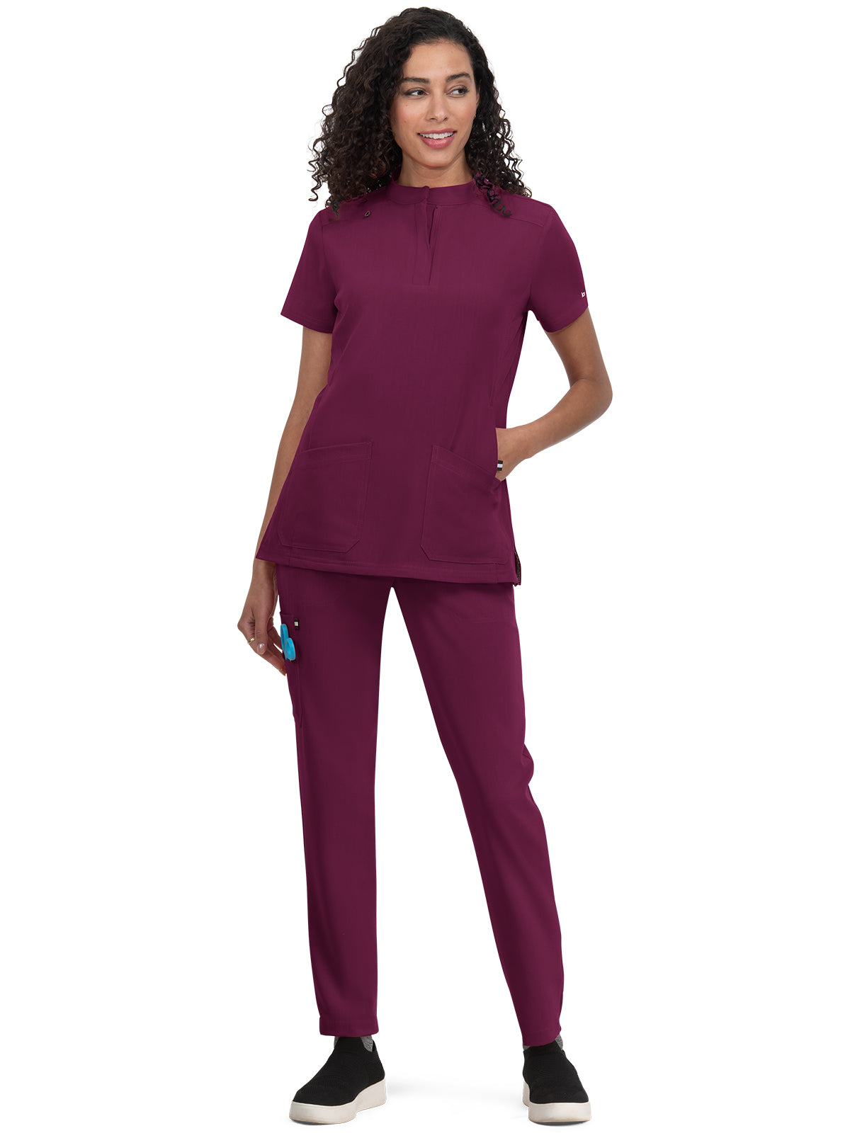 Women's 4-Pocket Zipper-Neck Mandarin Collar Driven Scrub Top