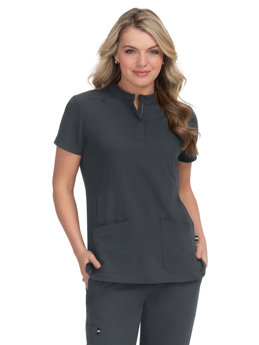 Women's 4-Pocket Zipper-Neck Mandarin Collar Driven Scrub Top